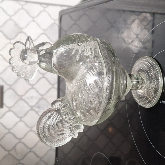 Vintage L.E. Smith Clear Glass Standing Rooster Candy Dish w/Lid Art Glass 8 1/2 - Picture 2 of 4